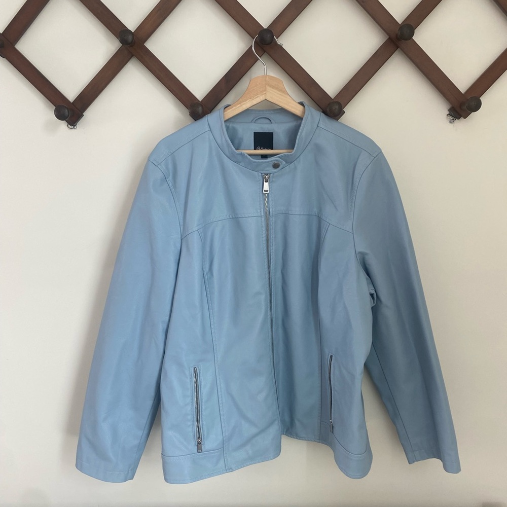 Reitmans Womenβs Sky Blue Leather Jacket Size 3x
